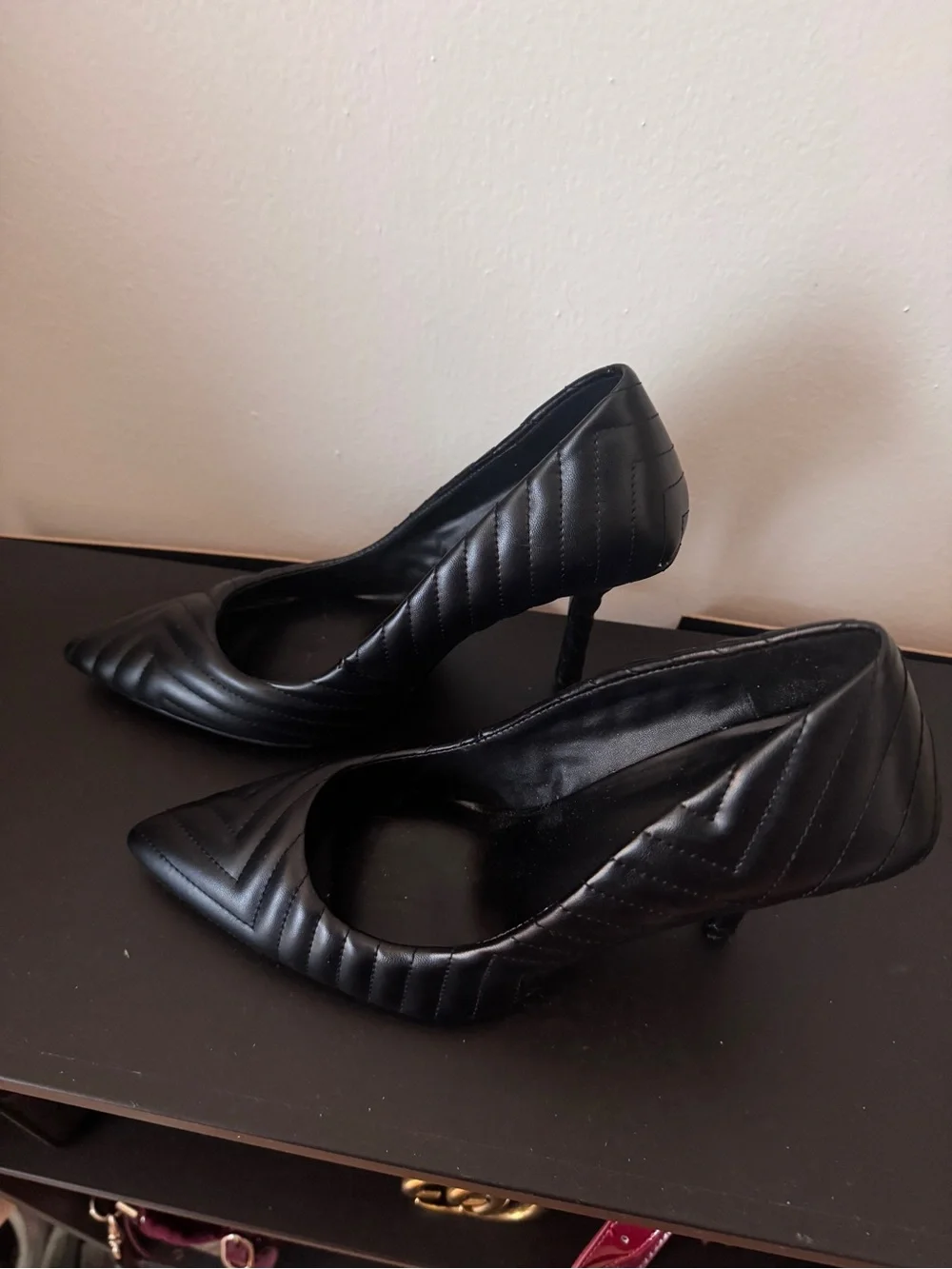 Aldo Black Quilted Pointed-Toe Heels